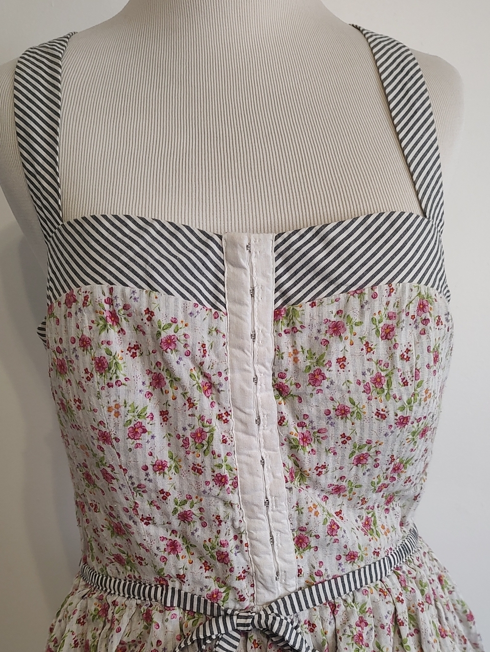 Floral Tiered Sundress with Black Stripe Trim - Picture 2 of 8
